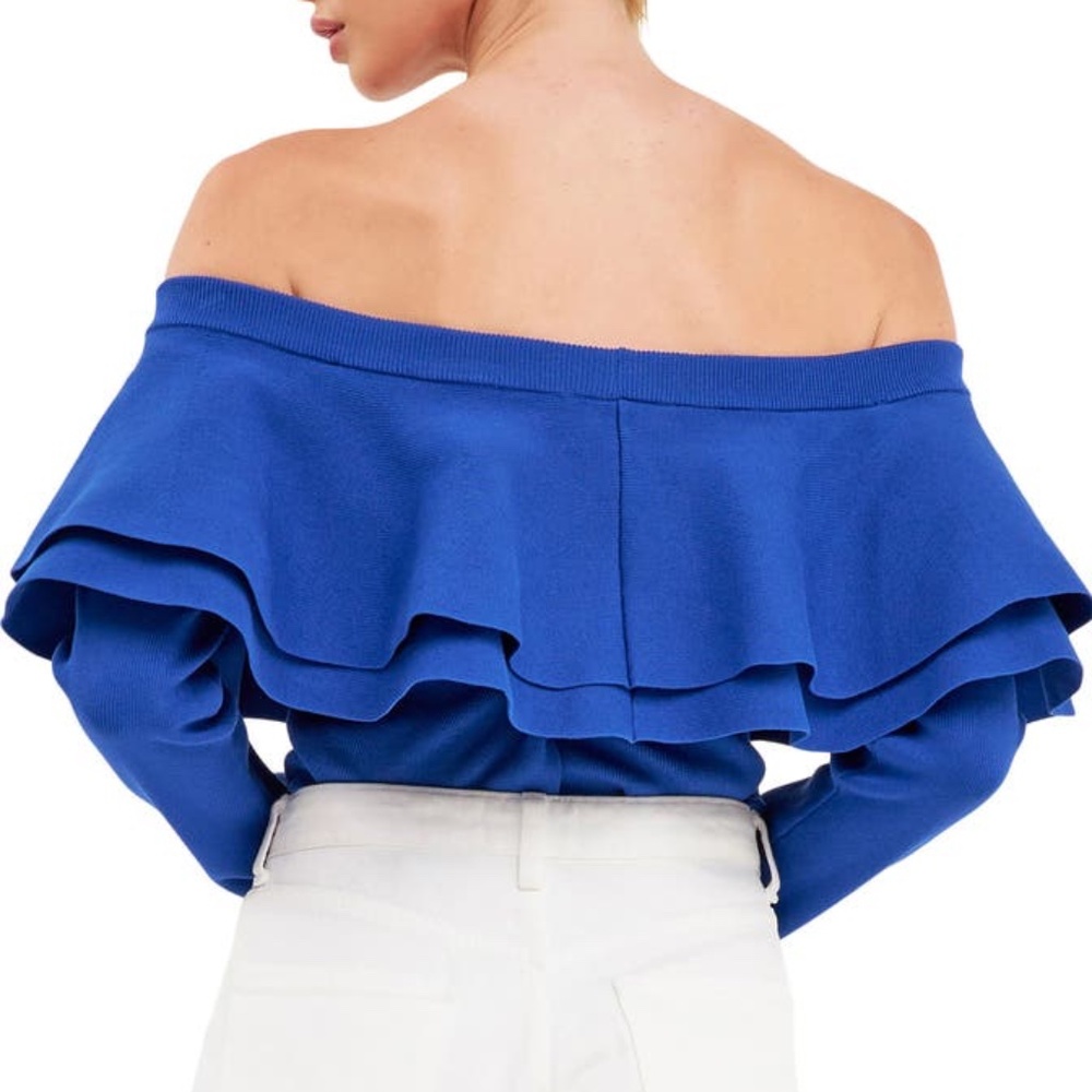Endless Rose Blue Off The Shoulder Long Sleeve Bodycon Knit Top Sz M Edgy Party - Picture 3 of 10